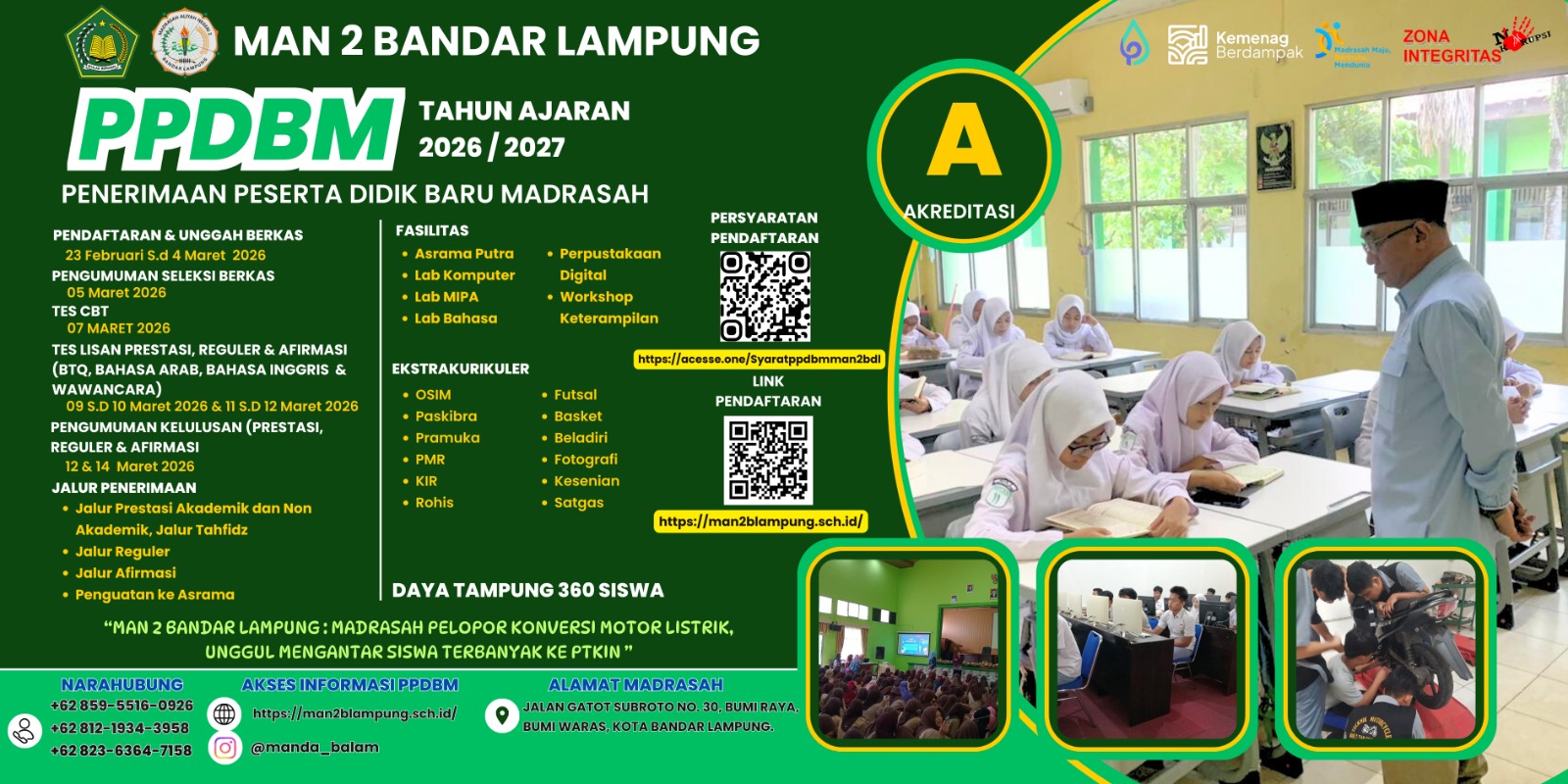PENGUMUMAN KELULUSAN PMBM JALUR REGULER DAN AFIRMASI MAN 2 BANDAR LAMPUNG TAHUN 2026-2027